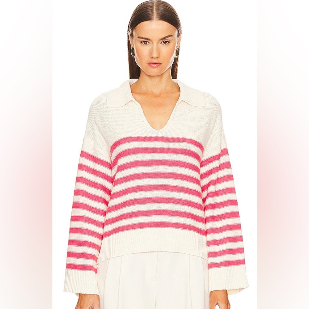 Revolve Sanctuary perfect Timing Striped Pink and White knit collar Sweater